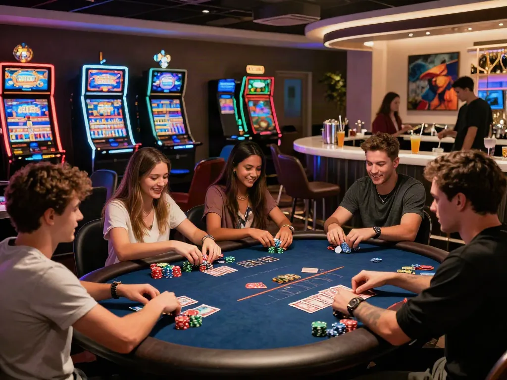 Group enjoying a game in a non gamstop casino with vibrant atmosphere