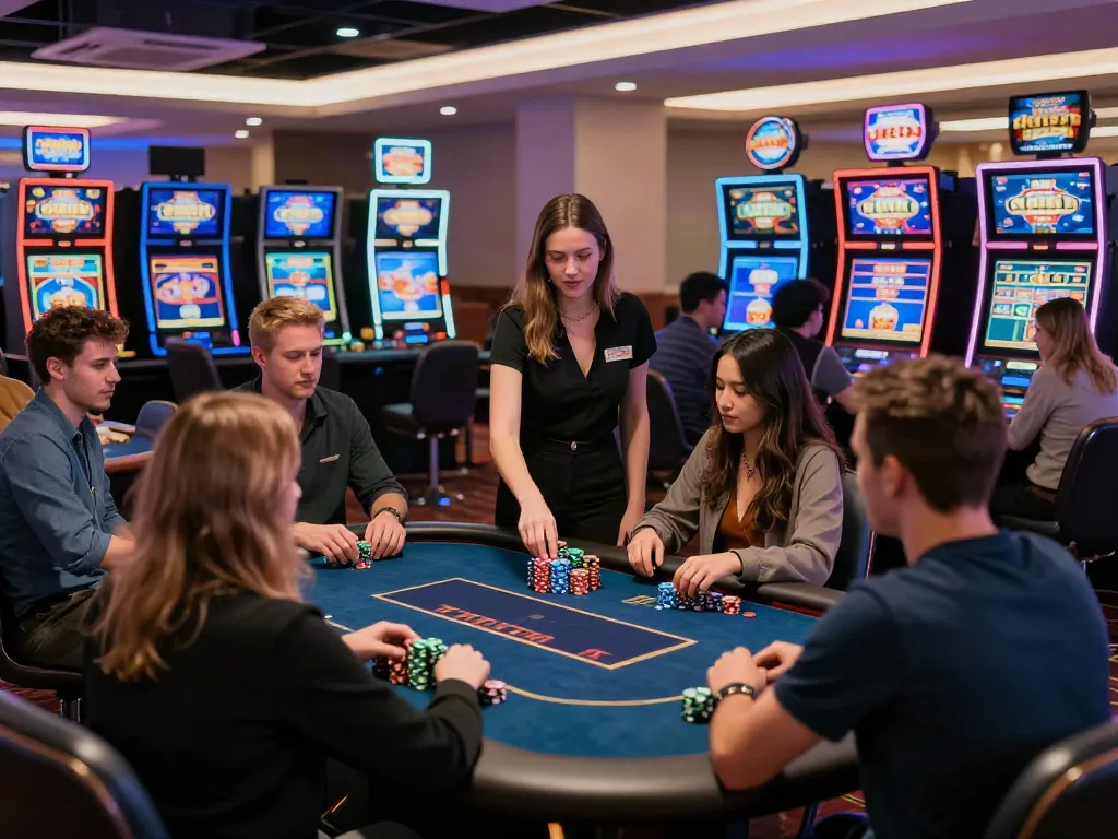 Exciting gaming experience at a non GamStop casino with diverse players enjoying fast payouts and vibrant atmosphere.
