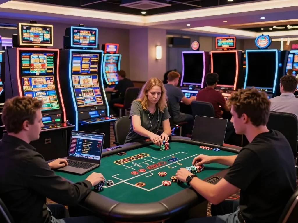 Exciting atmosphere at a non Gamstop casino with diverse players enjoying gaming activities.