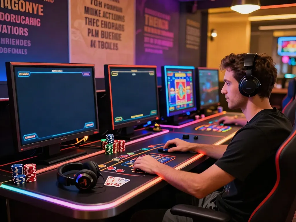Engaging non gamstop casino gaming setup with colorful displays and stylish decor.