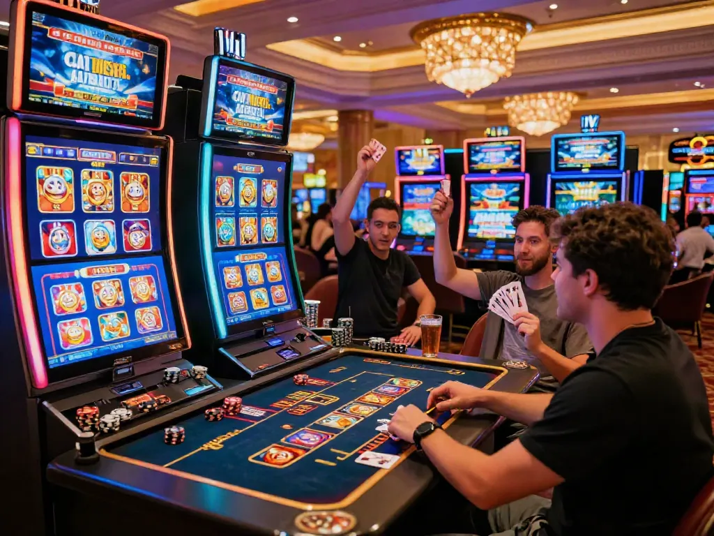 Player enjoying a game at a non Gamstop casino with vibrant surroundings and exciting atmosphere.