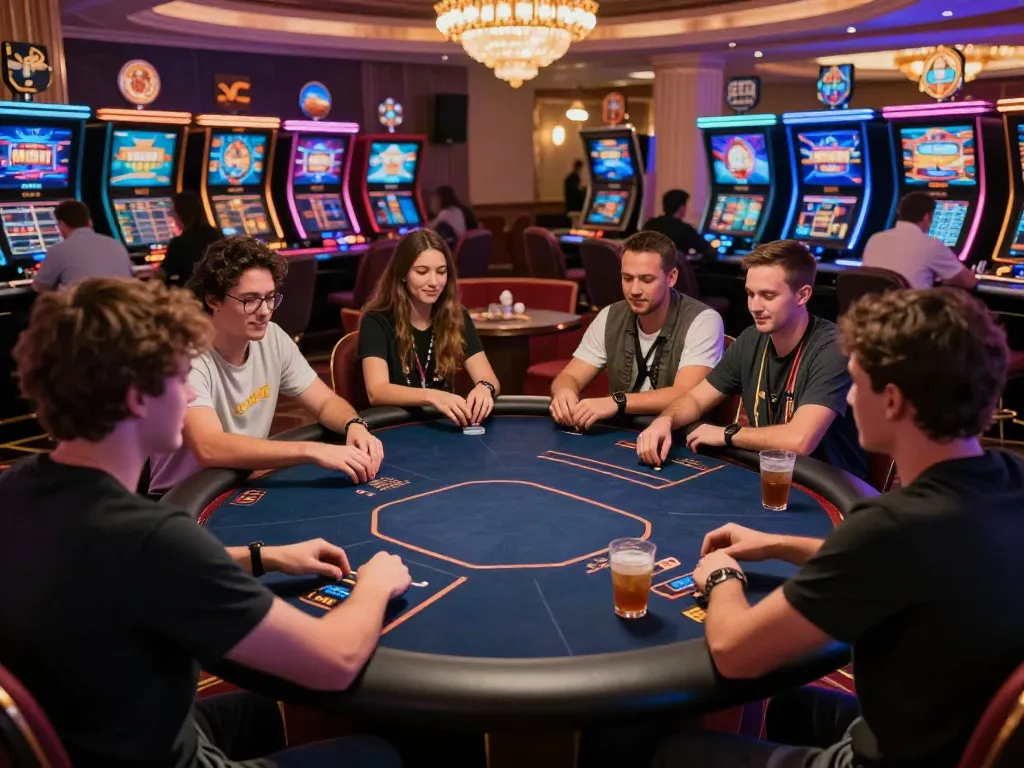 Exciting non GamStop casino scene with diverse players engaged in gaming activities.