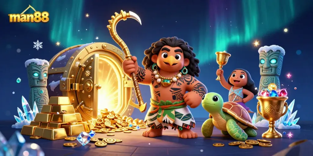Experience thrilling gameplay at man88 with vibrant treasures and dynamic characters in a lively casino setting.