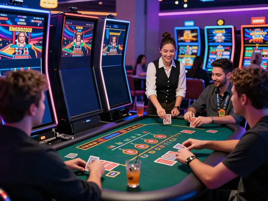 Diverse players enjoying an interactive gaming experience at a non GamStop casino.