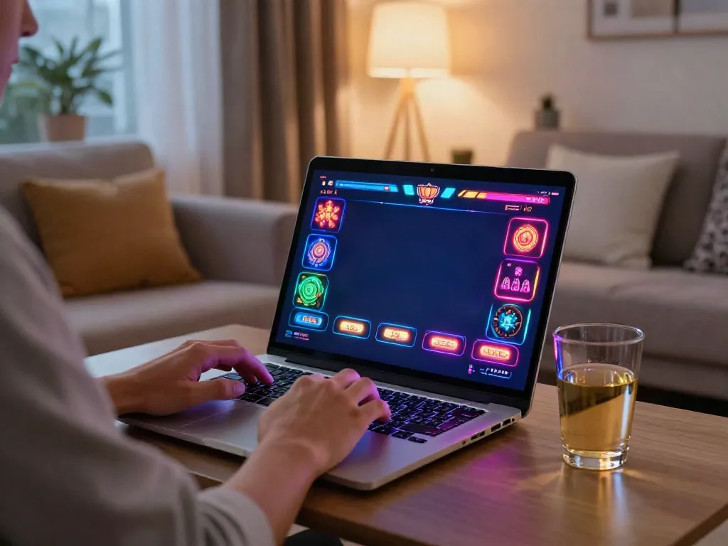 Player enjoying a non gamstop casino experience at home with vibrant digital games on display.