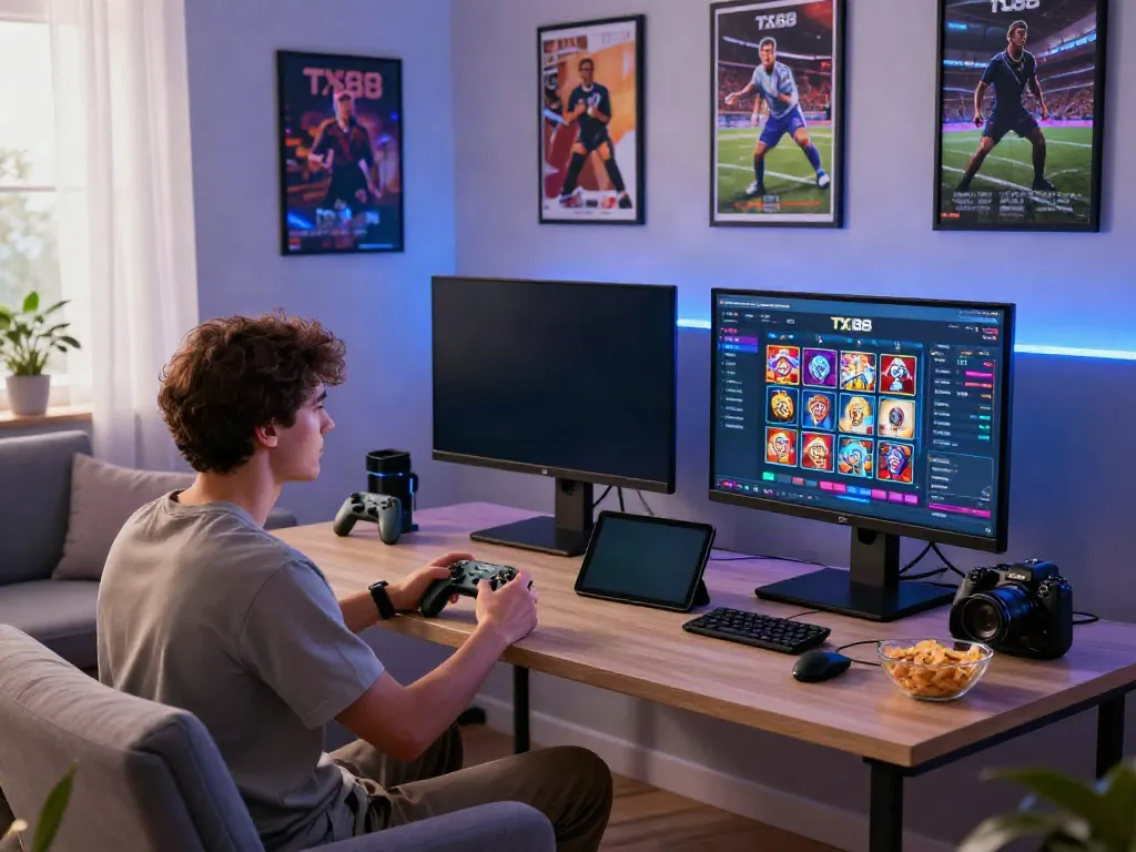 Captivating TX 88 gaming scene with player engaging in online gaming.