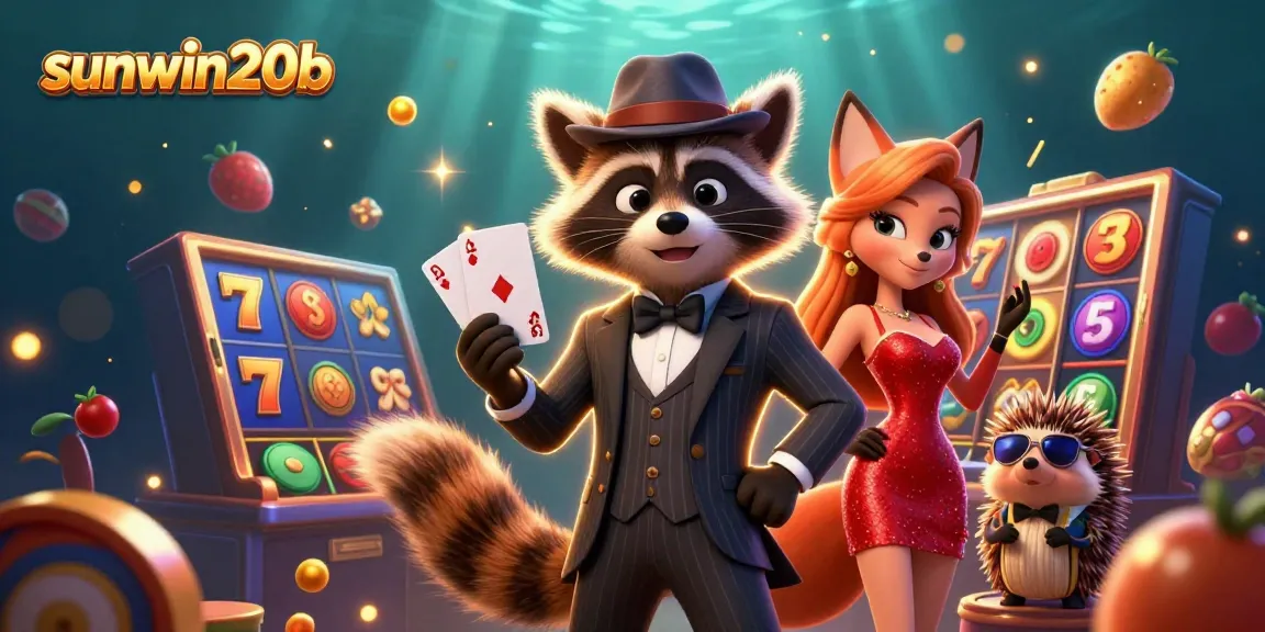 Experience the excitement of sunwin20b with 3D characters playing slots and winning jackpots in a vibrant casino scene.