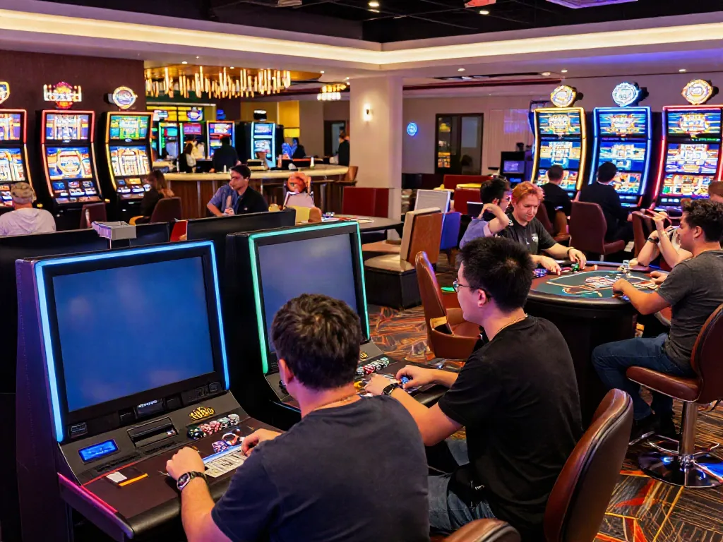 Exciting non Gamstop casino scene with players enjoying a vibrant gaming environment.