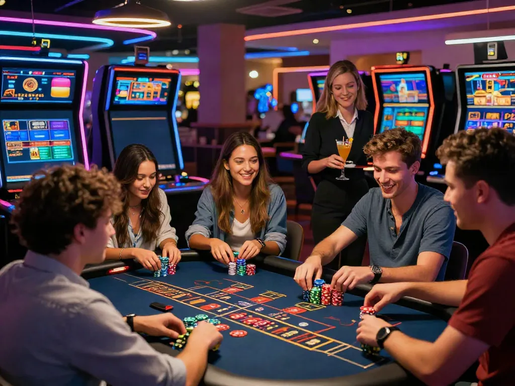 Players enjoying a non GamStop casino game night with vibrant atmosphere.
