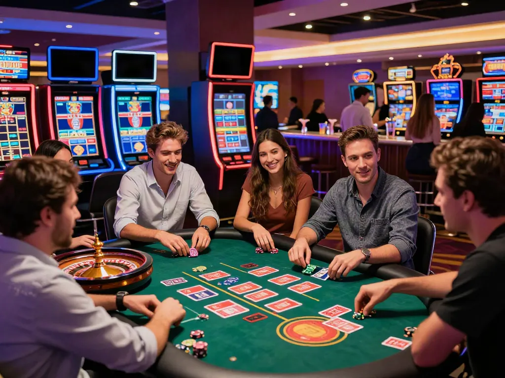 Group enjoying games at a non Gamstop casino showcasing excitement and vibrant atmosphere.