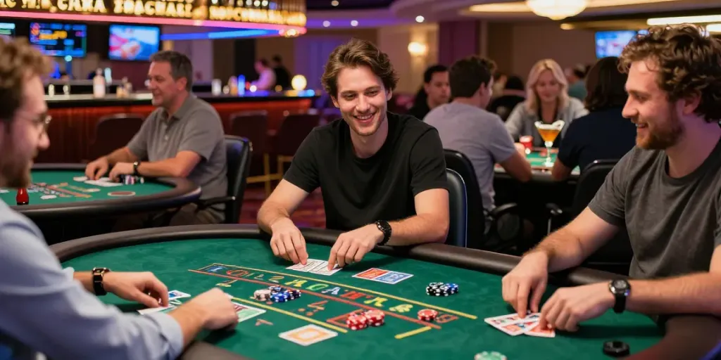 Exciting moment at a non Gamstop casino with players enjoying gaming tables and vibrant ambiance.