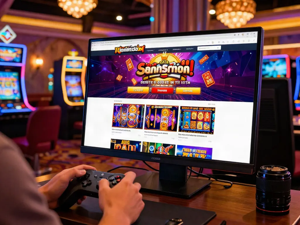 Non Gamstop casino homepage displayed on laptop with vibrant slot games, showcasing exciting gameplay.