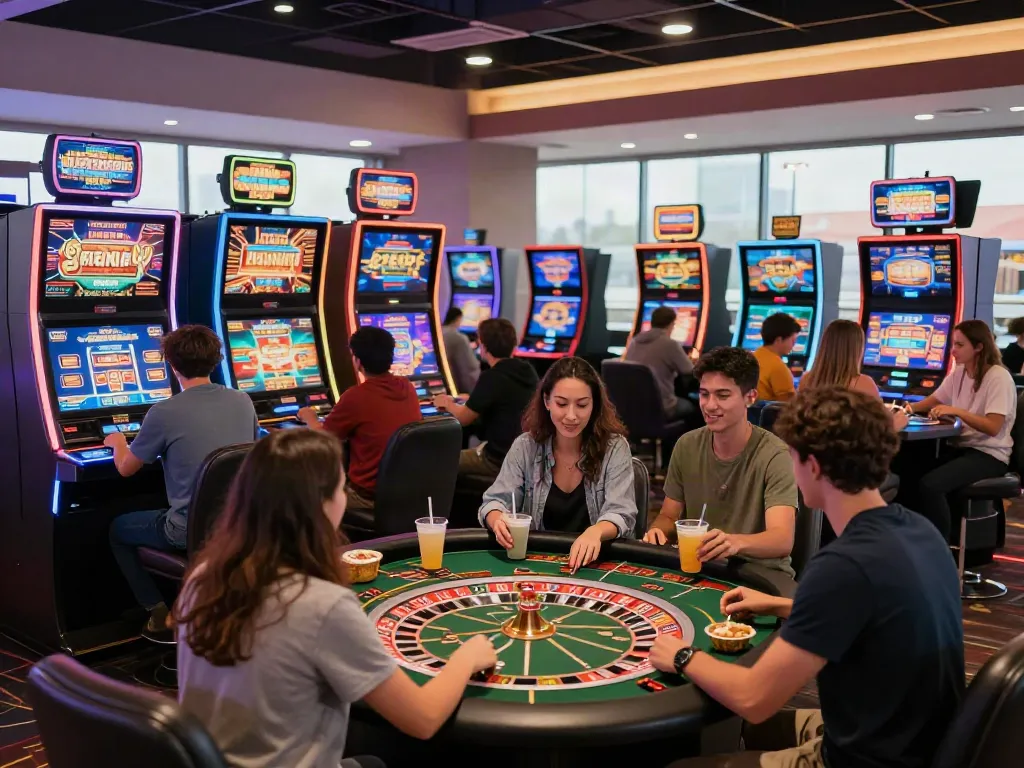 Exciting players engaging in games at a non gamstop casino, capturing the vibrant and lively atmosphere.