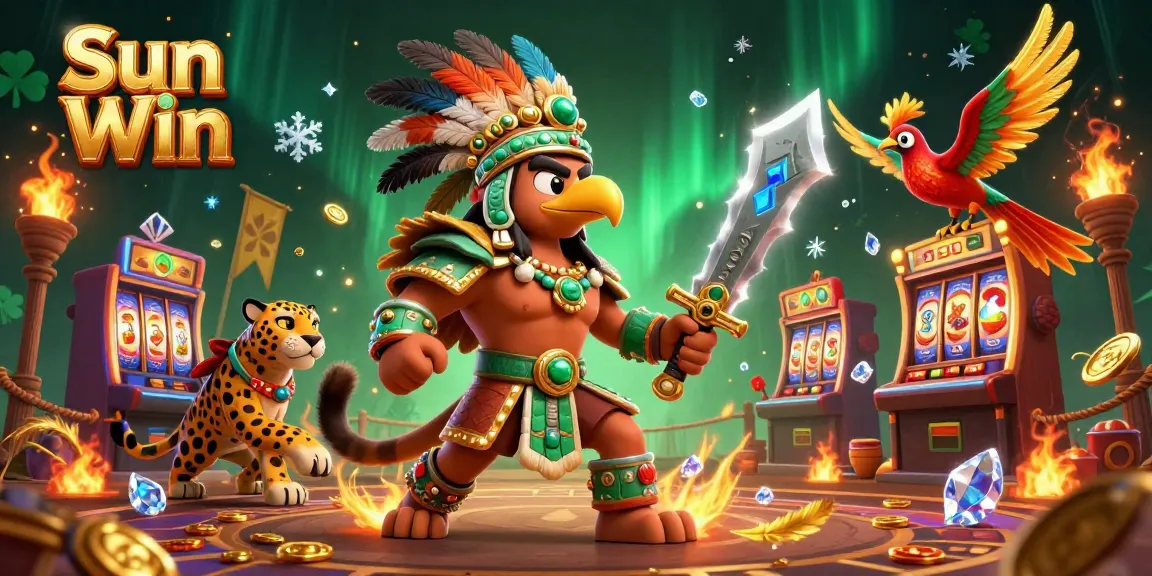 Engage with Sun Win's vibrant casino experience amidst battling Aztec warriors and golden tokens.