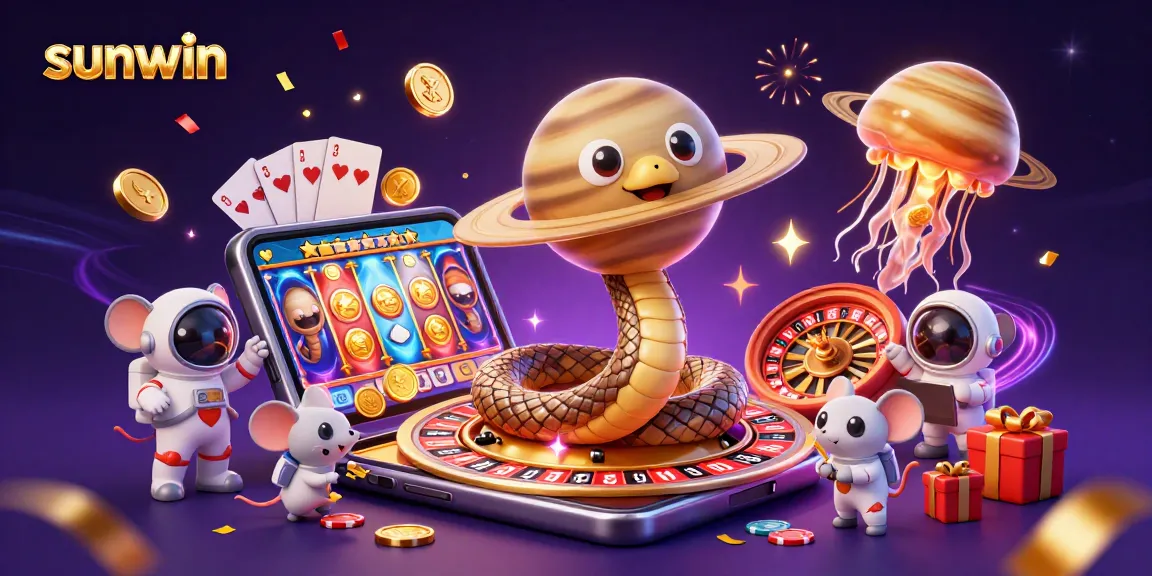 Engage in thrilling gameplay with sunwin at a vibrant 3D cosmic casino featuring roulette and slot games.